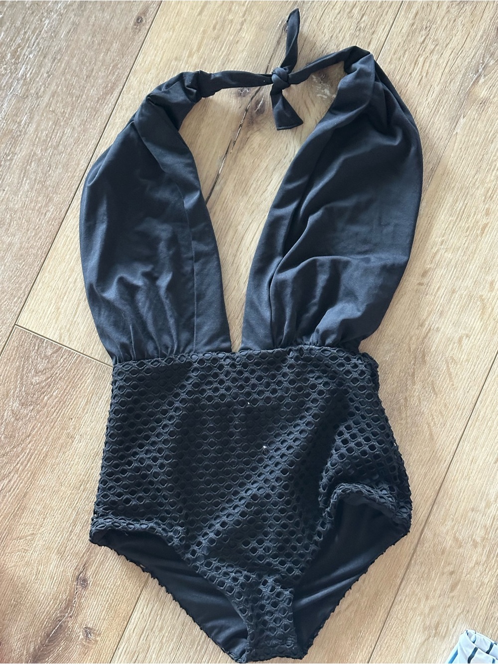 Girls Black Textured Halter One-Piece Swimsuit